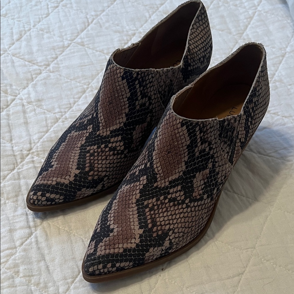Lucky Brand Snakeskin Ankle Booties - Black and Brown